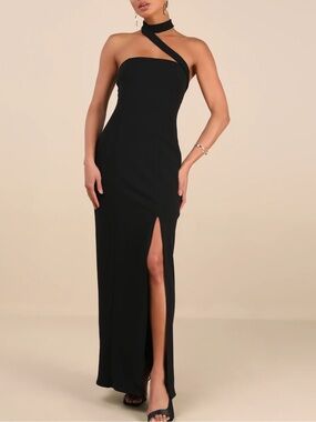 New Lulus Seraphina Black One-Shoulder High-Slit Evening Dress Sz XL